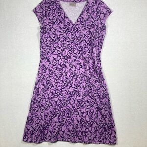 Athleta Women’s A-Line Mini Dress Faux Wrap V-Neck Cap Sleeve MP Purple